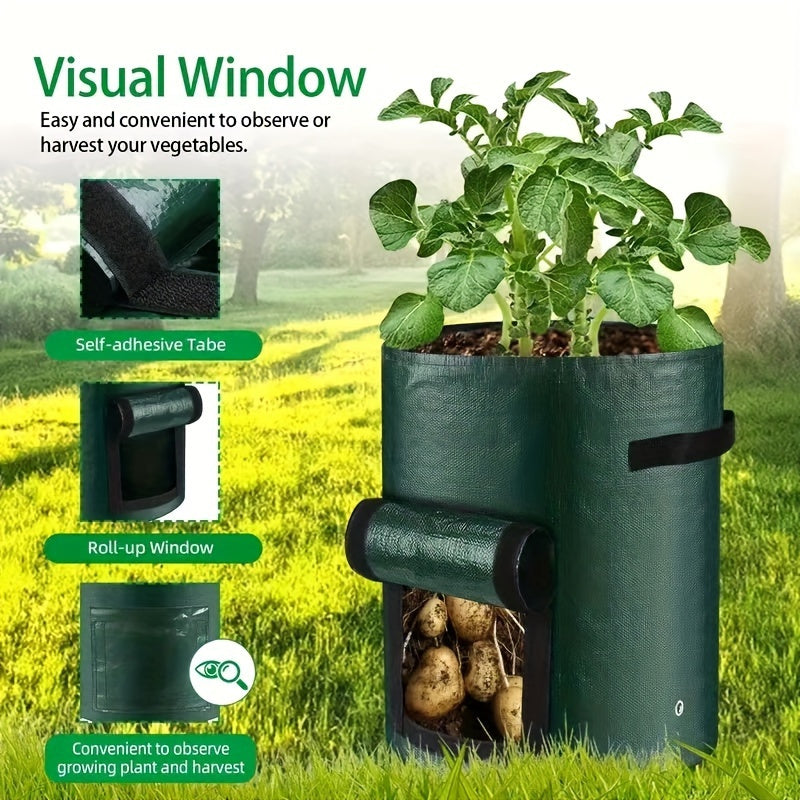 5 Packs, 10 Gallon Breathable Fabric Grow Bags- Aeration Potato Planters with Access Flap, Sturdy Handles, and Lightweight Design