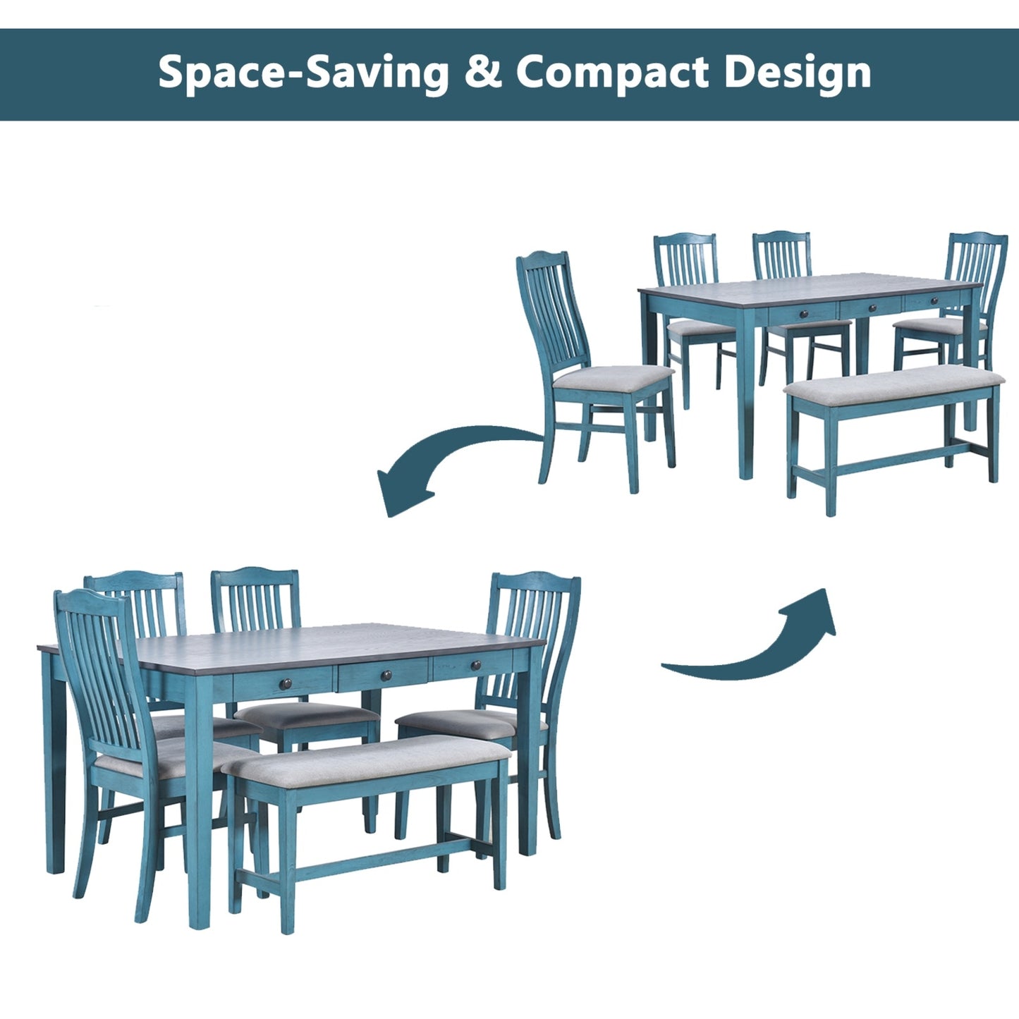 6-Piece Table Set With Drawer & Upholstered Chairs