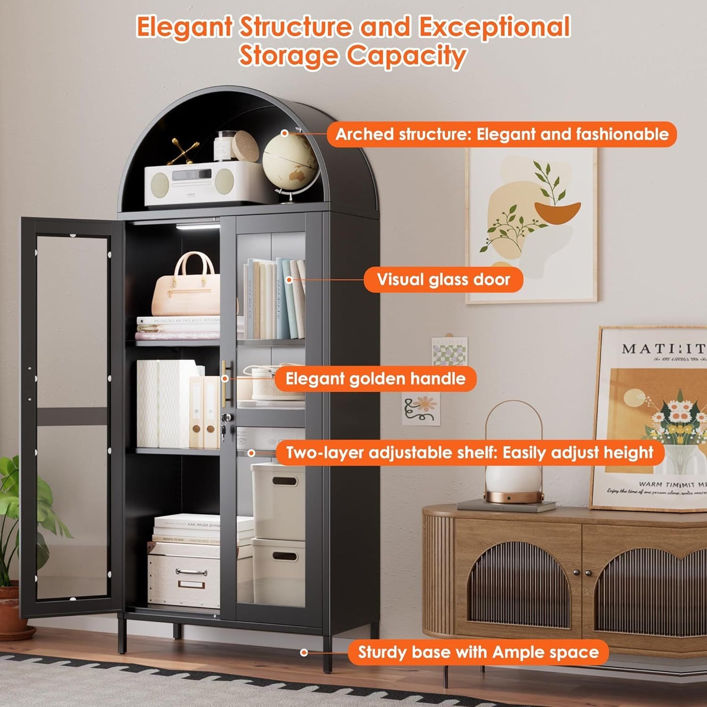 Metal Arched Cabinet With LED Strips