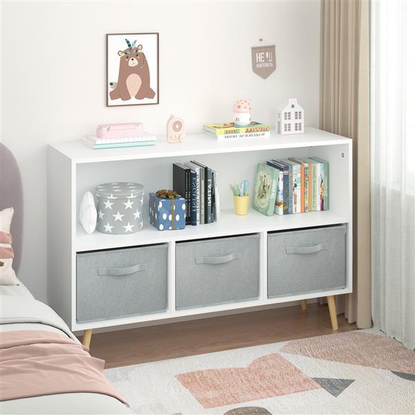 Children's Bookcase With Foldable Fabric Drawers, Children's Book Display