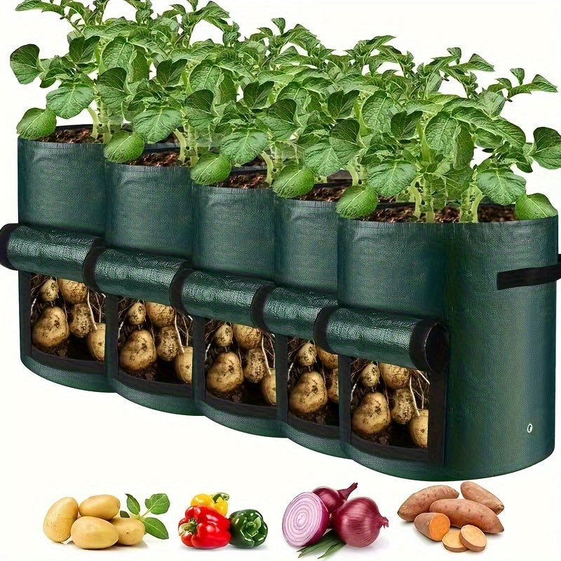 5 Packs, 10 Gallon Breathable Fabric Grow Bags- Aeration Potato Planters with Access Flap, Sturdy Handles, and Lightweight Design
