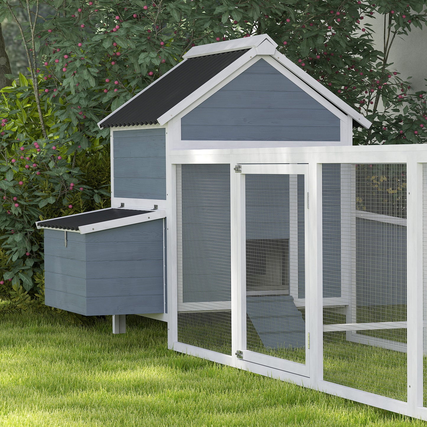 156" Extra Large Wooden Chicken Coop with 2 Nesting Box, Run Cage, Waterproof Wave Roof, for 10-15 Chickens