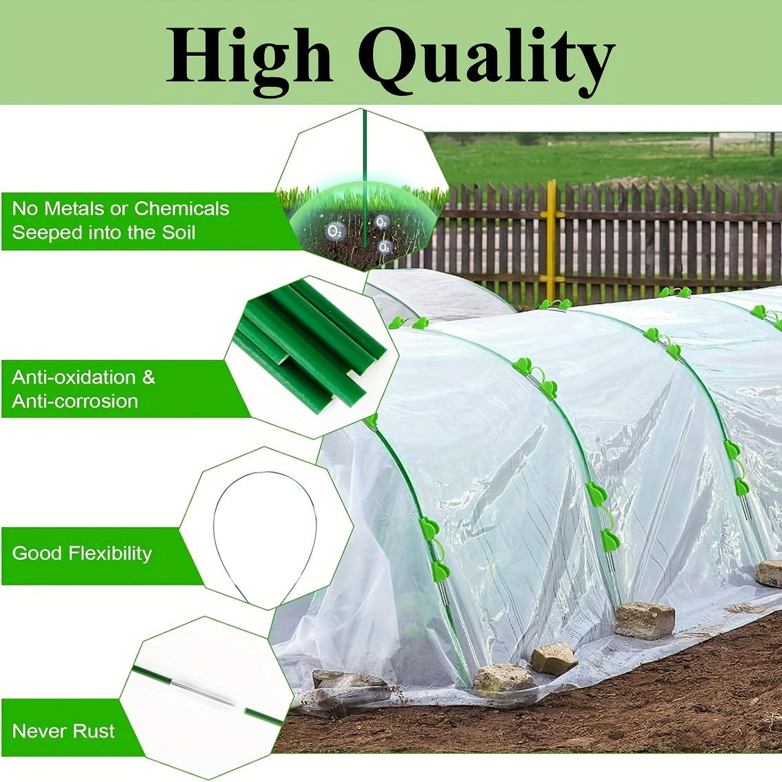 Garden Hoops Stainless Steel Fiberglass Support Hoop Frame Net Greenhouse Kit