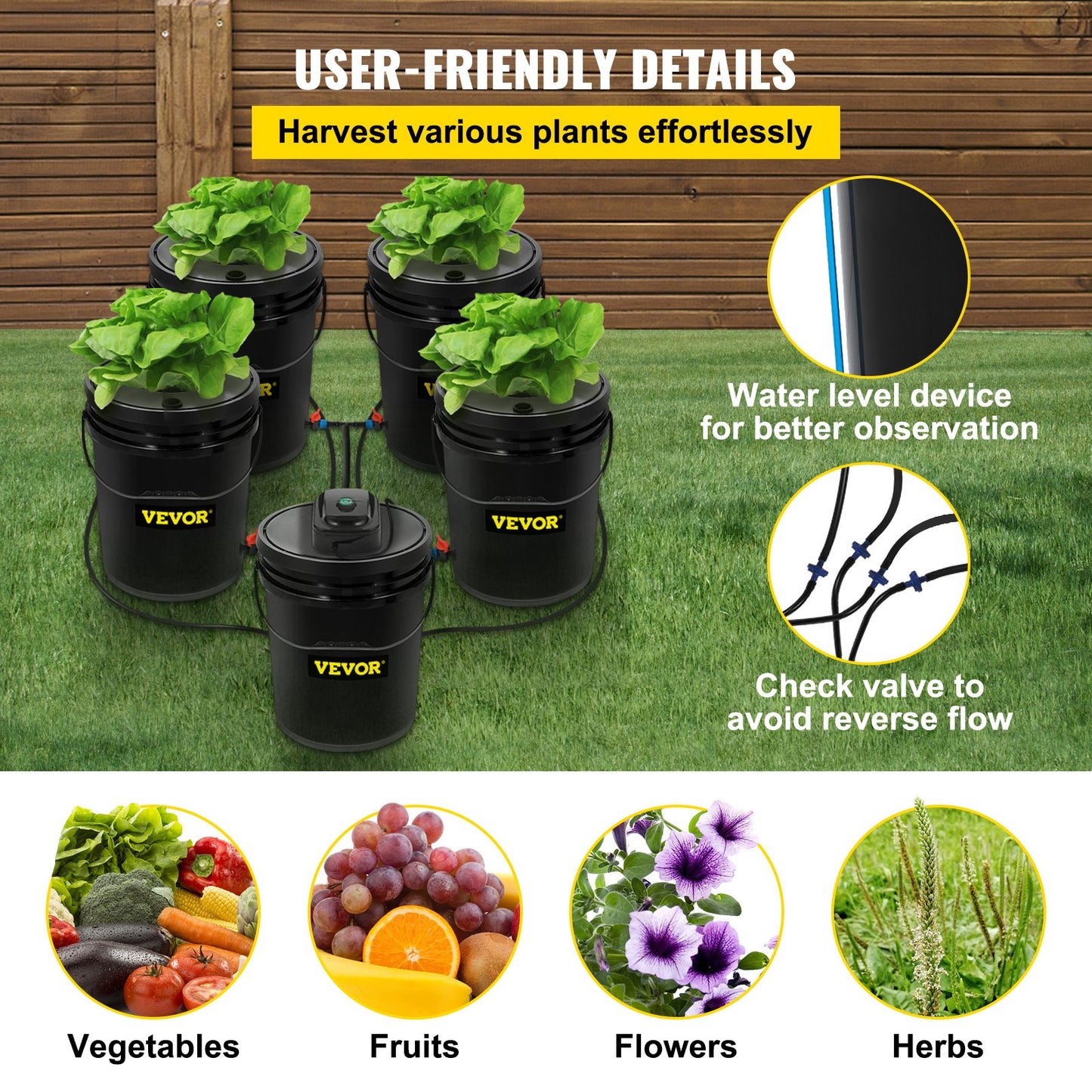 Hydroponic System, 5 Gallon 5 Buckets, Deep Water Culture Garden Growing Bucket, Hydroponics Grow Kit With Pump,
