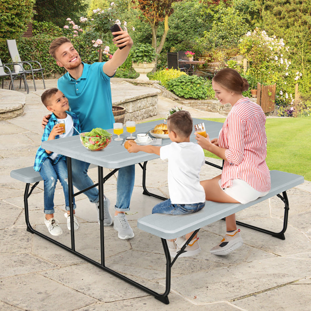 Indoor And Outdoor Folding Picnic Table Bench Set With Wood-like Texture