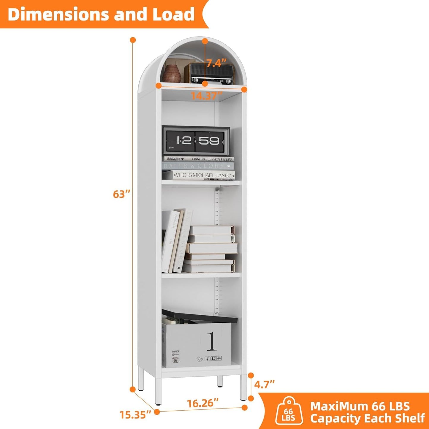 Arch Display Bookcase With 2 Adjustable Shelves