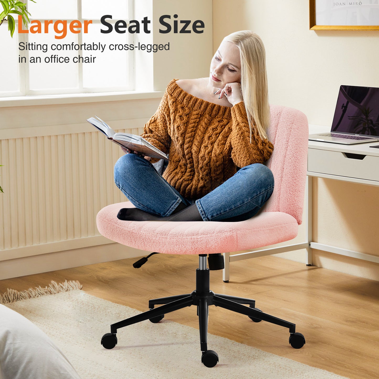 Armless Swivel Fabric Height Adjustable Wide Seat