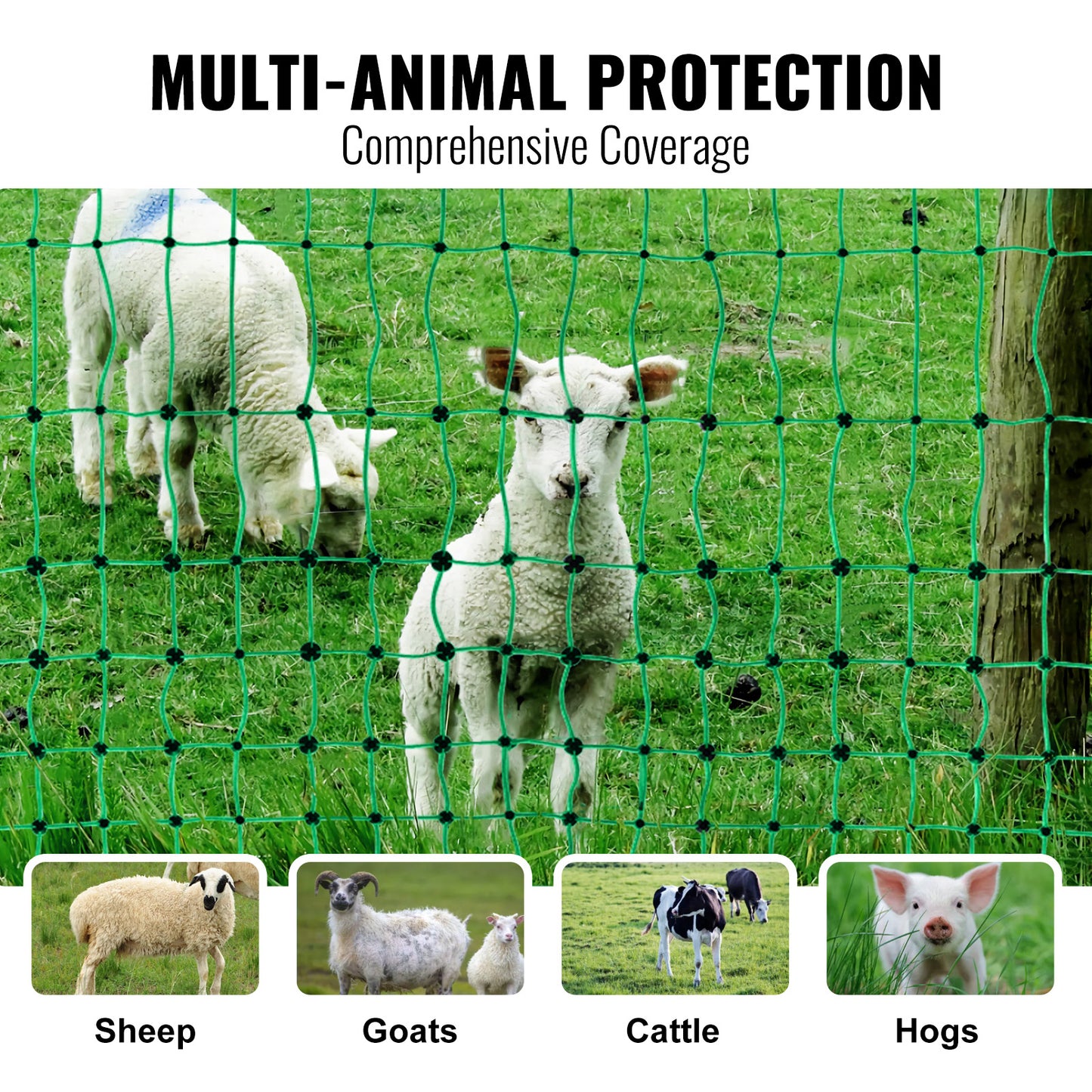 VEVOR Electric Fence Netting, 42 H X 164L, PE Net Fencing With Posts & Double-Spiked Stakes, Utility Portable Mesh For Goats, Sheep, Lambs, Hogs
