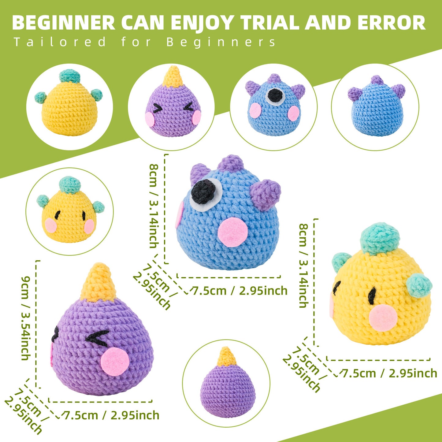 Three Monster Doll Crochet Woven Material Kit