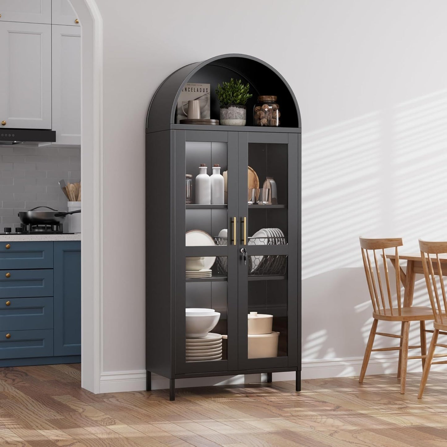 Metal Arched Cabinet With LED Strips