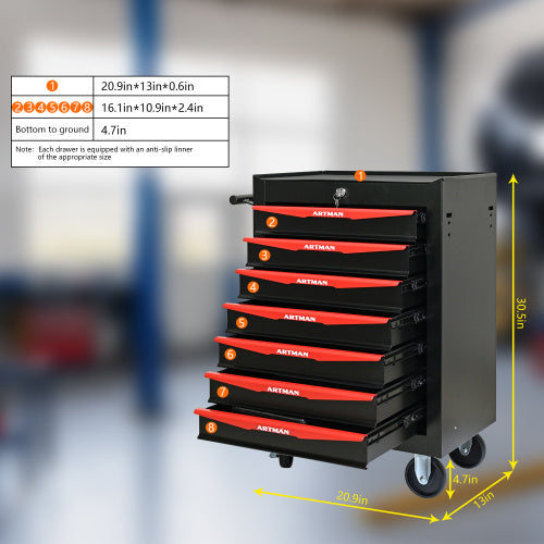 Rolling Metal Chest With 7 Drawers