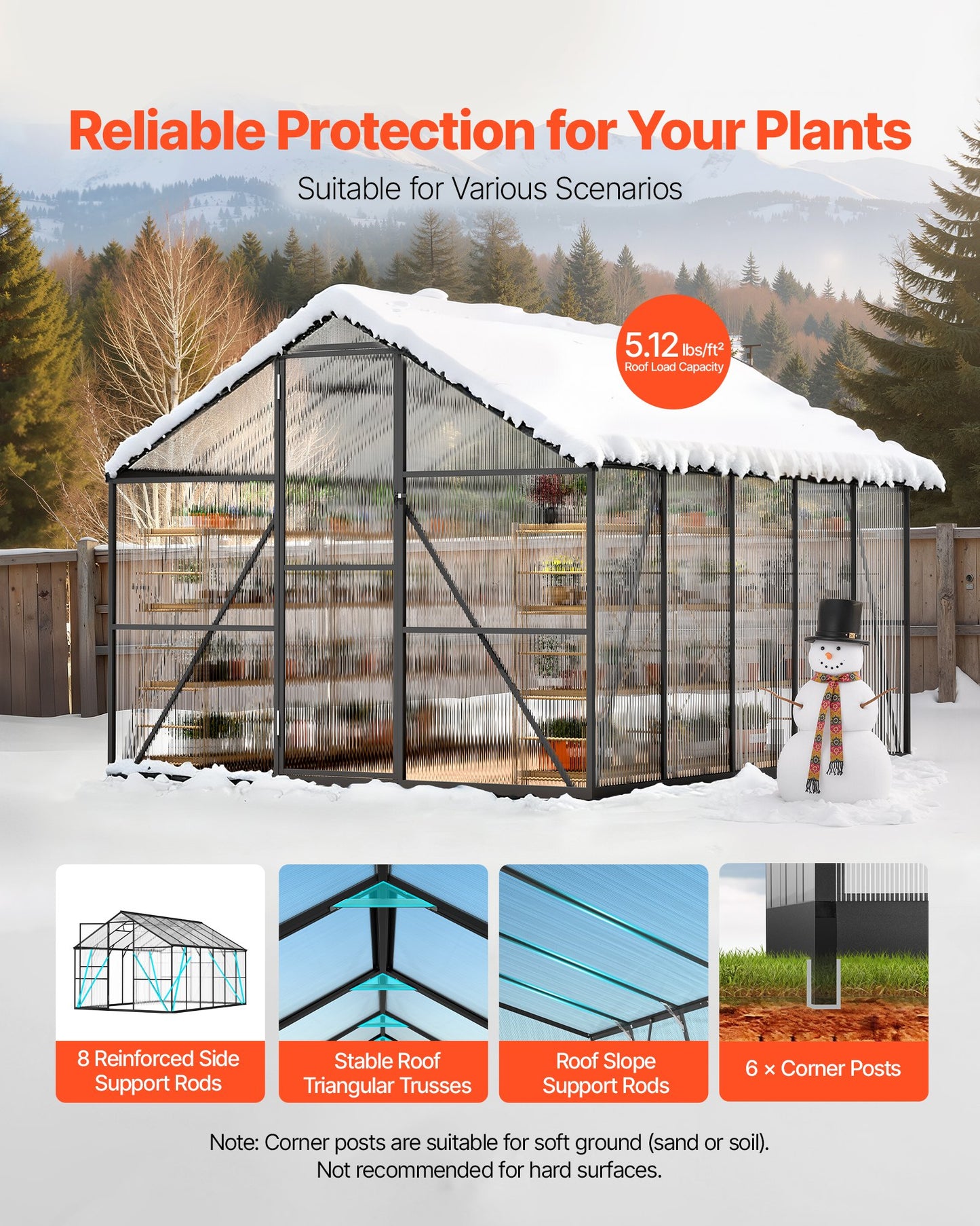 8 X 10 FT Polycarbonate Greenhouse, Heavy Duty Outdoor Green House With Adjustable Vents & Push-Pull Lockable Door