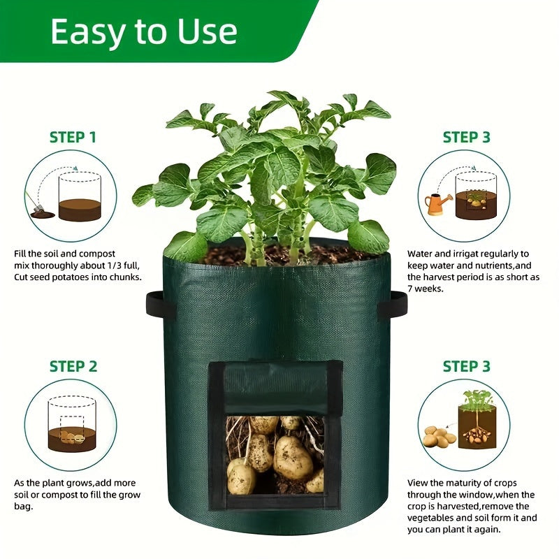 5 Packs, 10 Gallon Breathable Fabric Grow Bags- Aeration Potato Planters with Access Flap, Sturdy Handles, and Lightweight Design