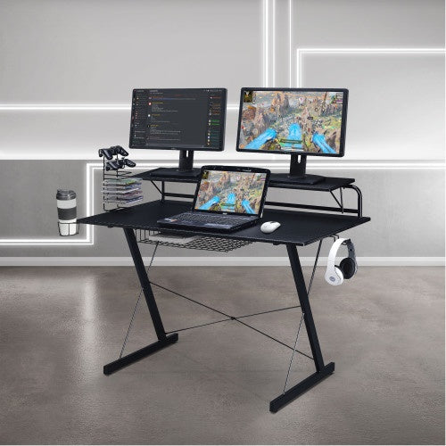 Carbon Computer Gaming Desk With Shelving