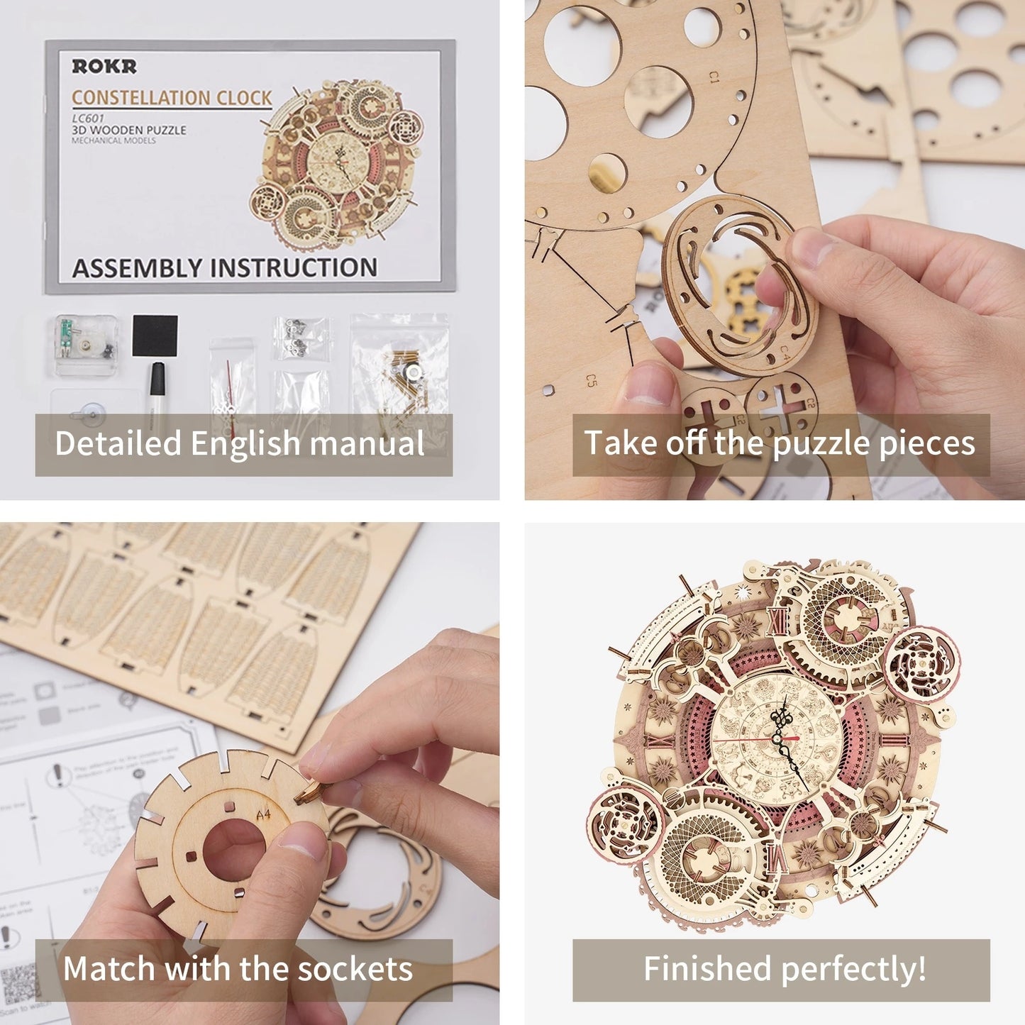 Robotime ROKR Zodiac Wall Clock 3D Wooden Puzzle