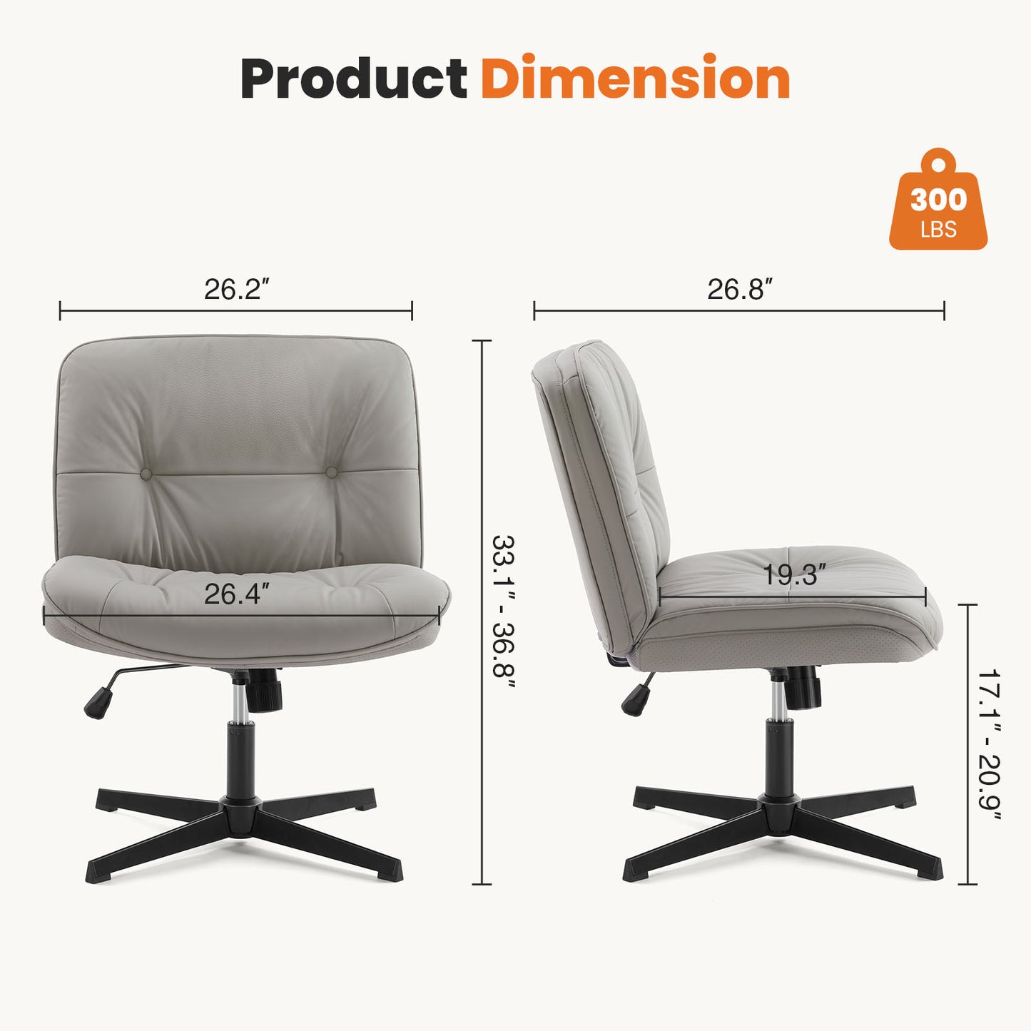 Armless Office Desk Wide Seat No Wheels