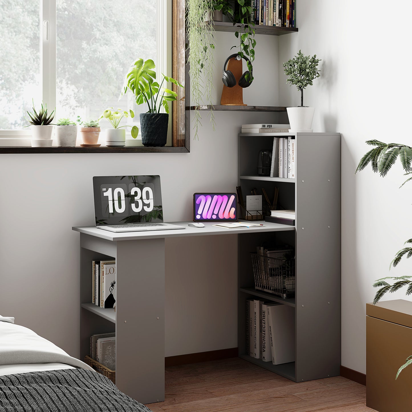 Writing Table Workstation With Bookshelf