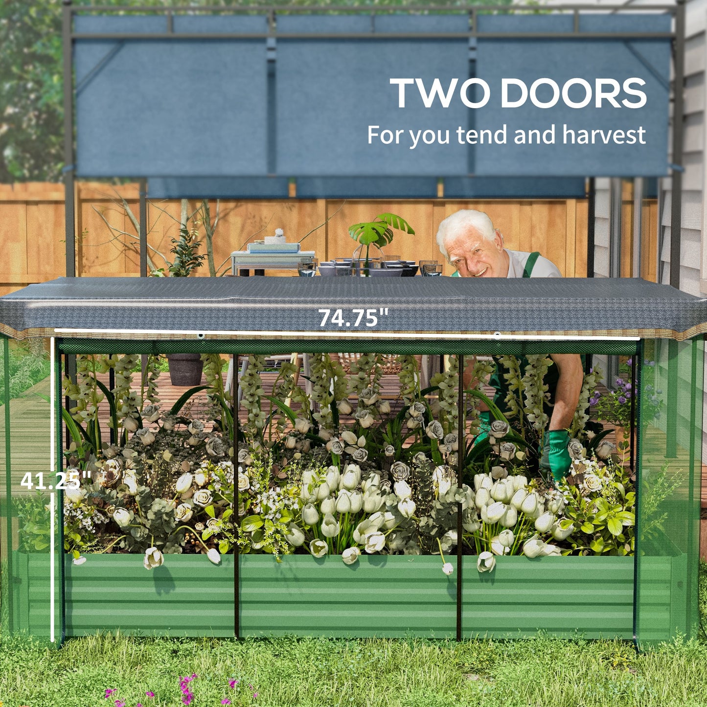 Galvanized Steel Planter Box with Crop Cage and Shade Cloth, Raised Garden Bed