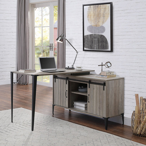 Rustic Oak Writing Desk With Sliding Barn Door