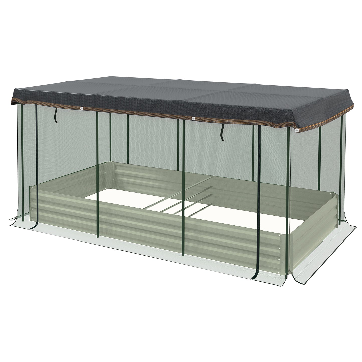 Galvanized Steel Planter Box with Crop Cage and Shade Cloth, Raised Garden Bed