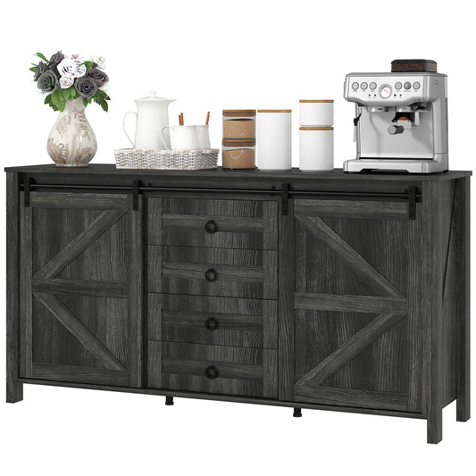 Farmhouse Sideboard With Sliding Barn Doors, Drawers & Adjustable Shelves