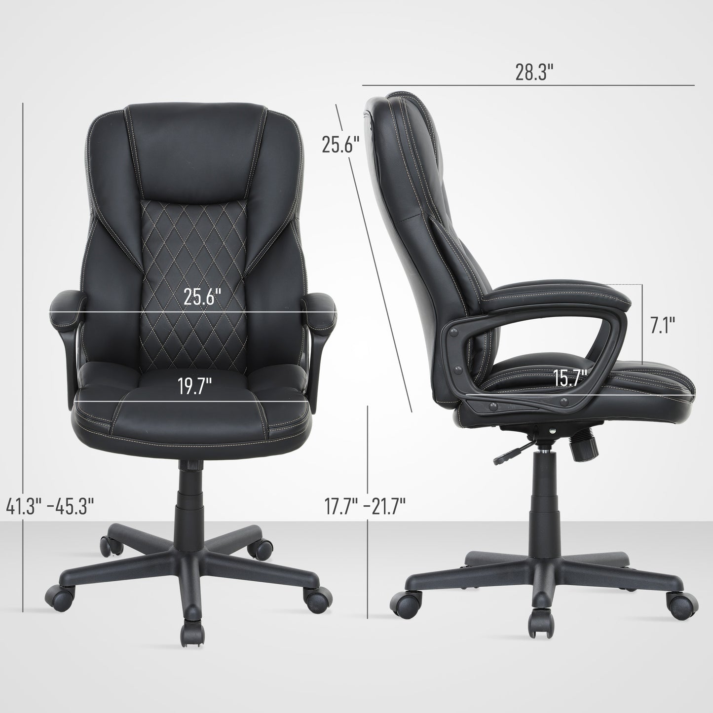 Leather Executive Desk Chair With Adjustable Height And Swivel Wheels, Black