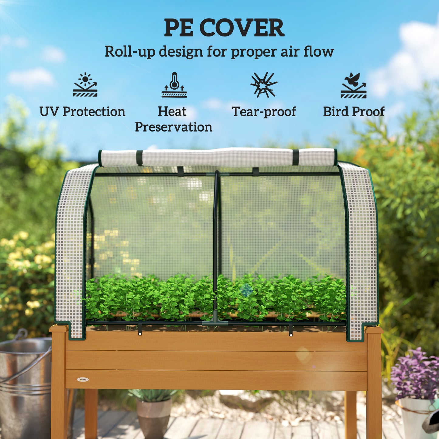 Raised Garden Bed with PE Greenhouse Cover 48 x 22 x 46 inch