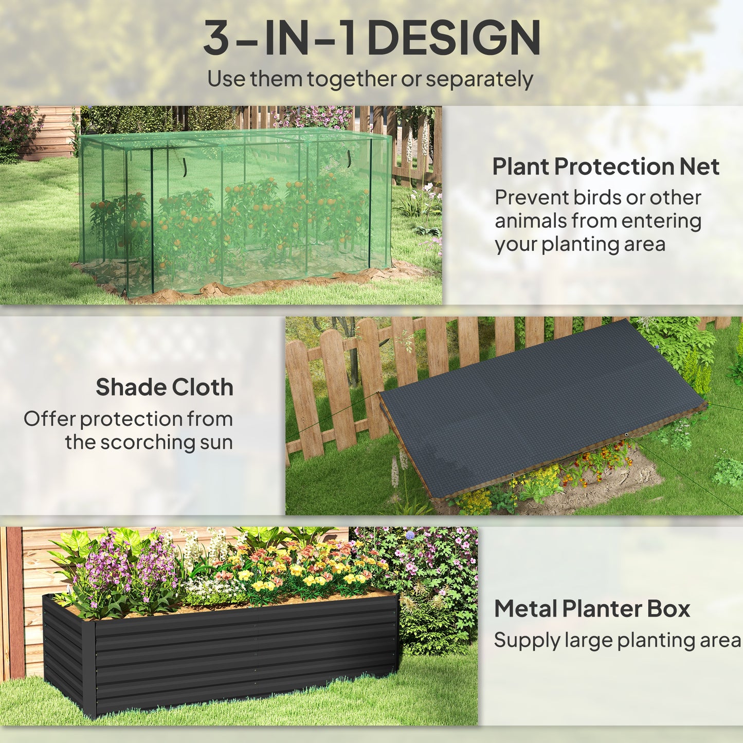 Galvanized Steel Planter Box with Crop Cage and Shade Cloth, Raised Garden Bed