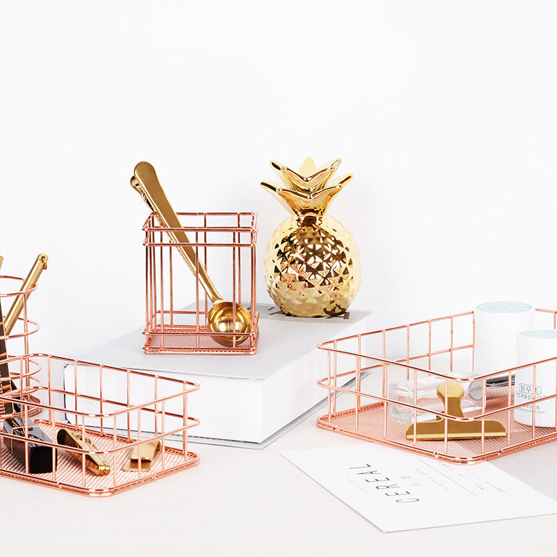 rose gold square round pen holder sundry desktop