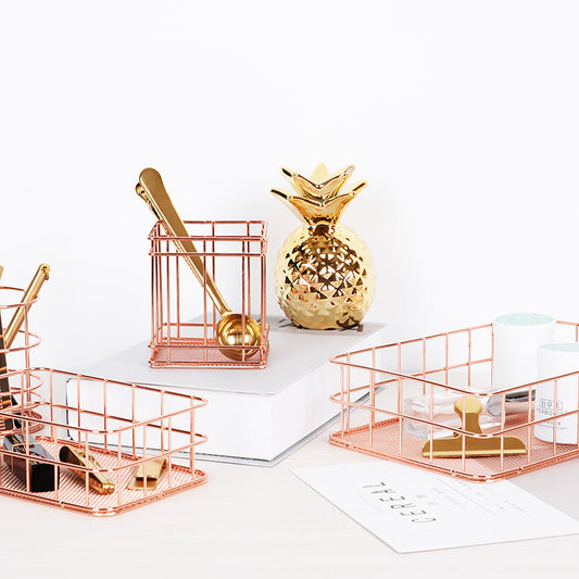 rose gold square round pen holder sundry desktop
