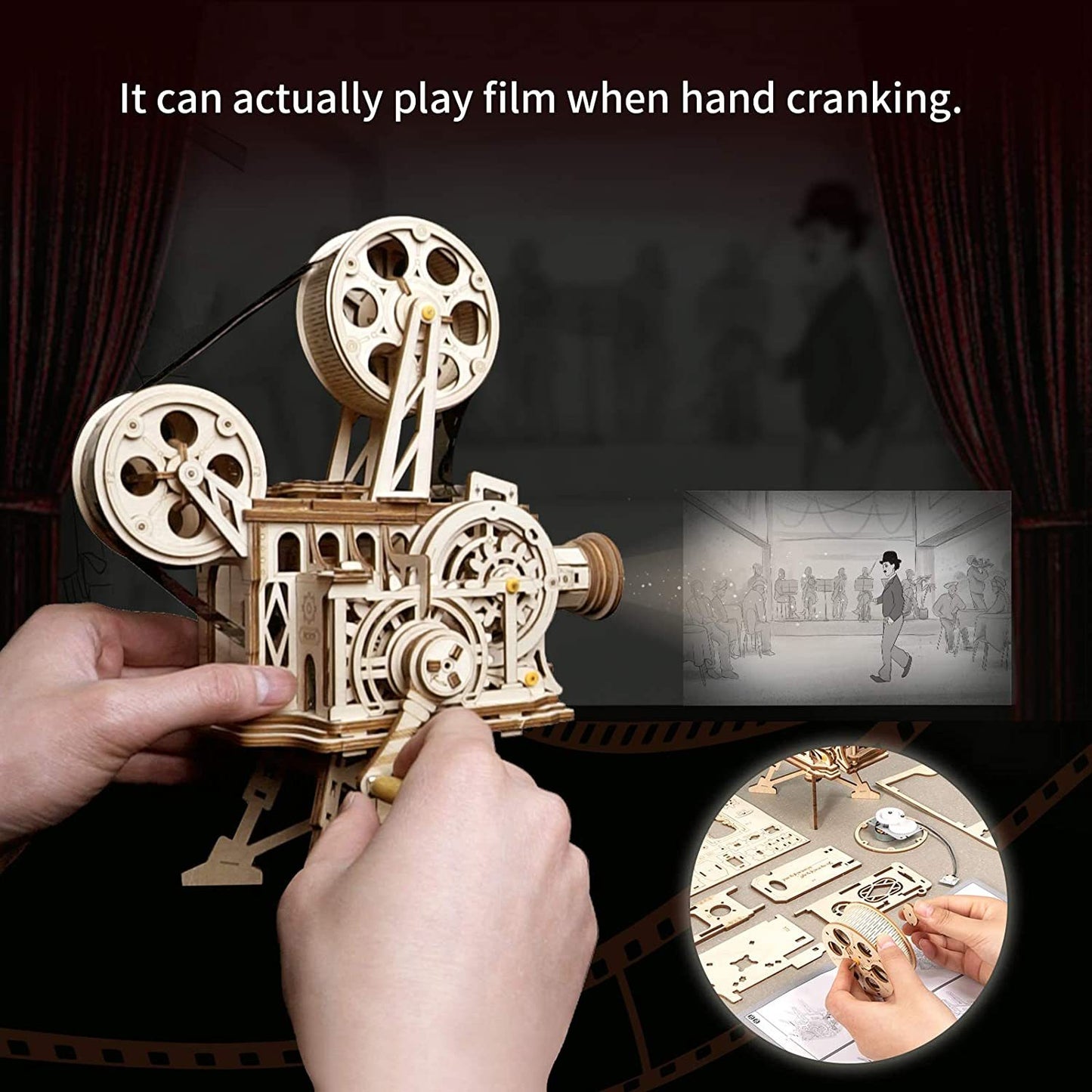 ROKR 3D Wooden Puzzles Vitascope Mechanical Building Kits Movie Projector