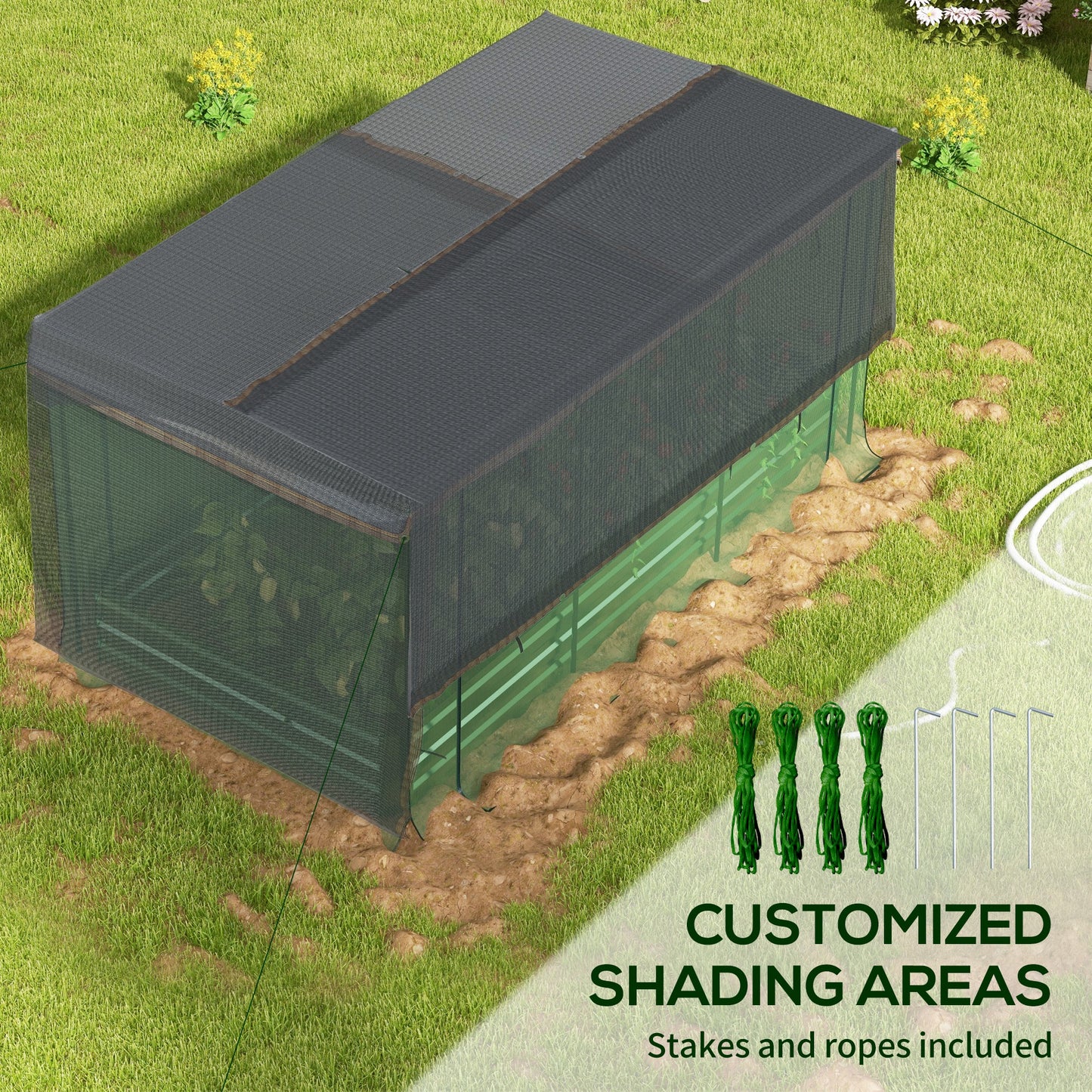 Galvanized Steel Planter Box with Crop Cage and Shade Cloth, Raised Garden Bed