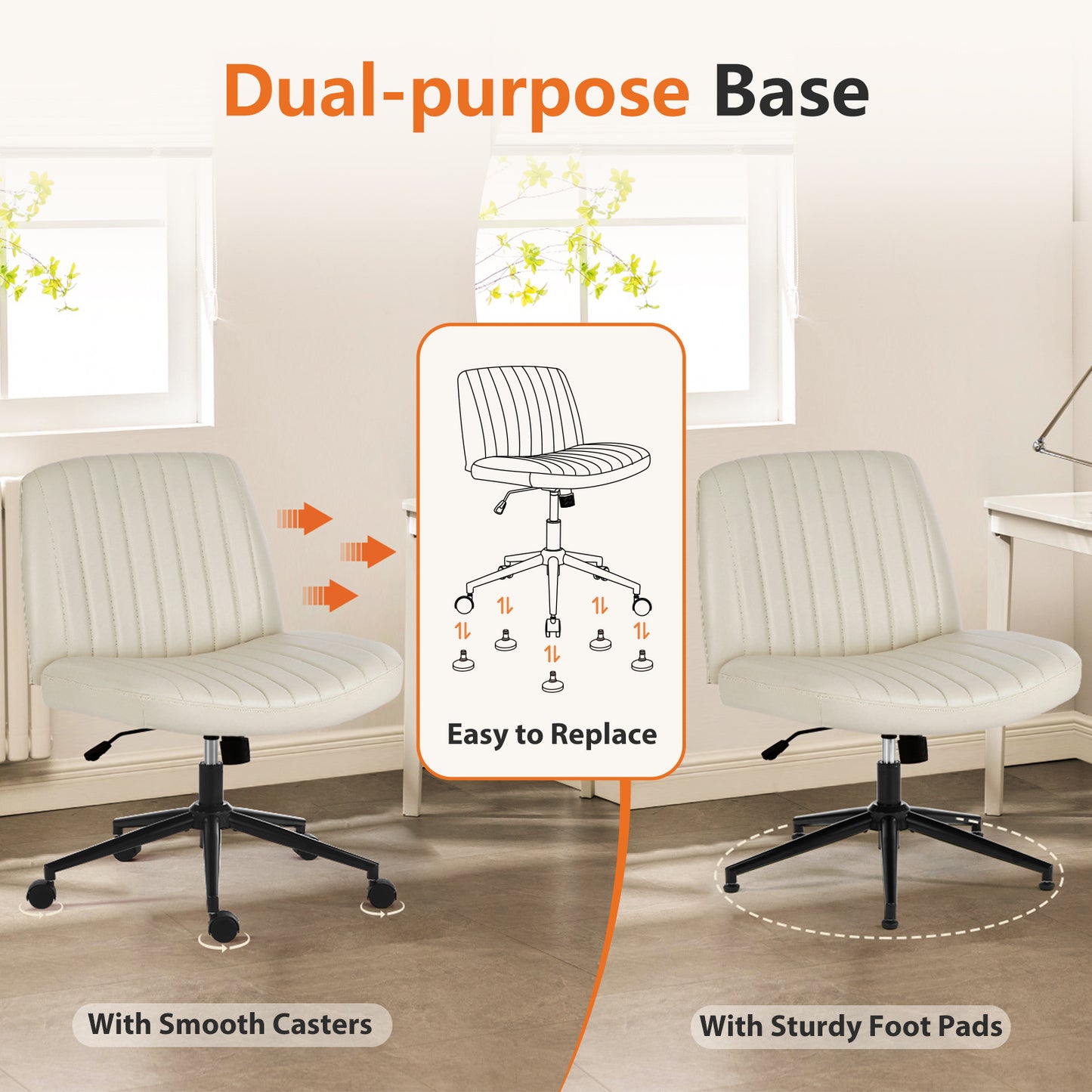 Armless Swivel Fabric Height Adjustable Wide Seat