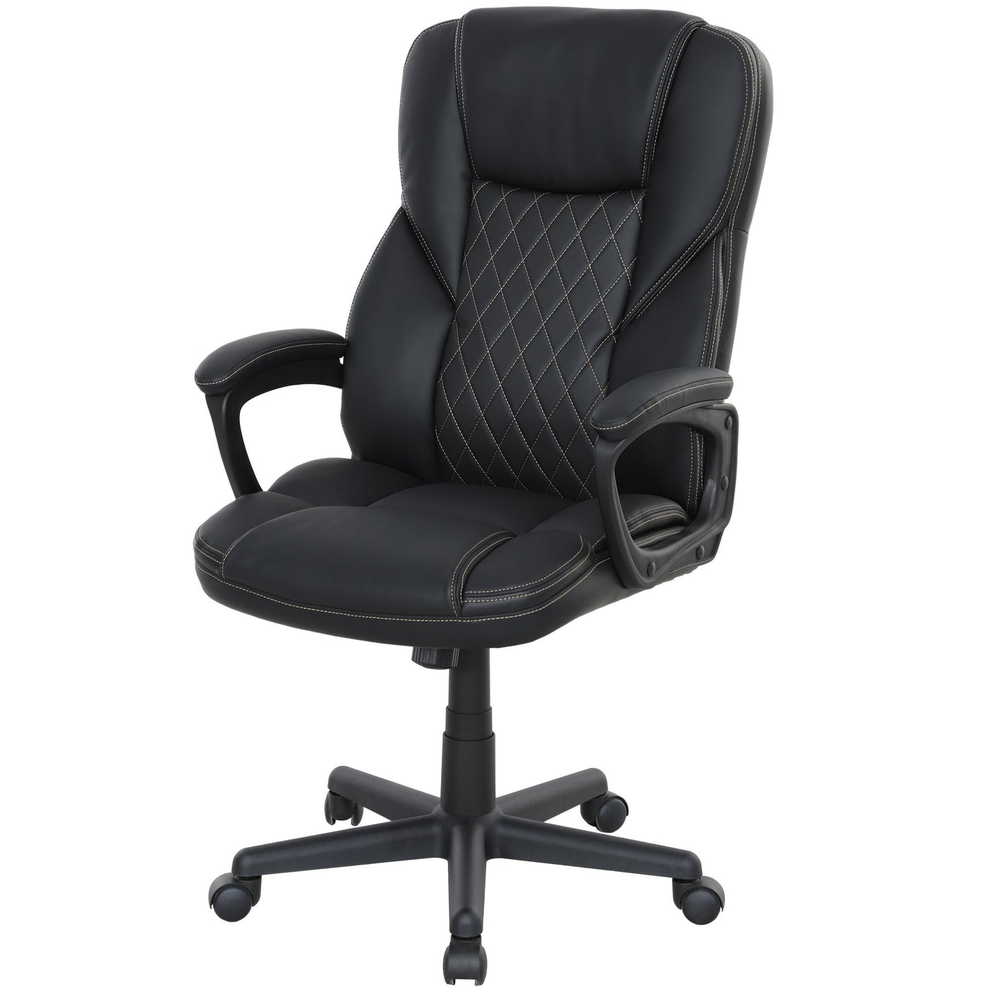 Leather Executive Desk Chair With Adjustable Height And Swivel Wheels, Black
