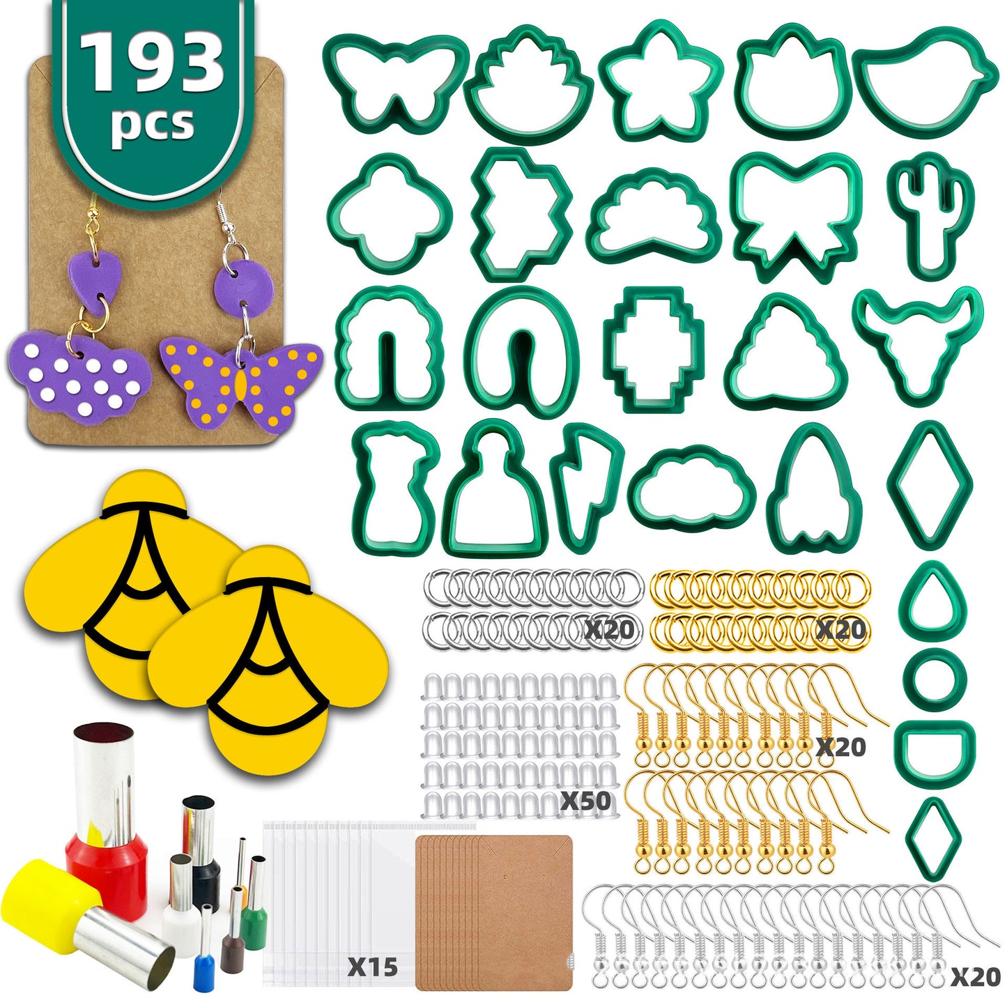 193pc Polymer Ear Ring Clay Craft Cutter Mould