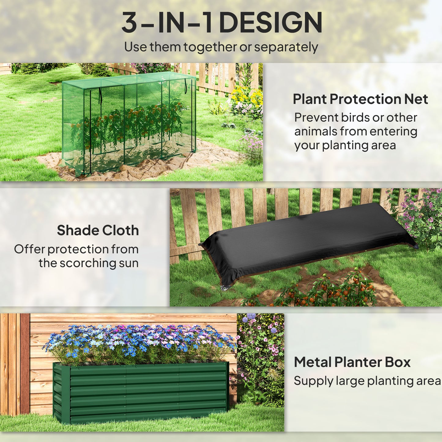 Galvanized Steel Planter Box with Crop Cage and Shade Cloth