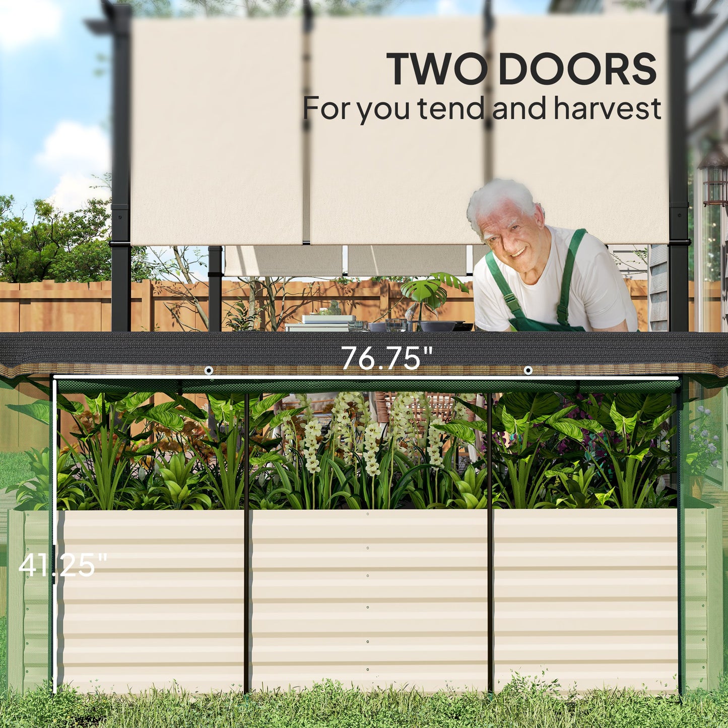 Galvanized Steel Planter Box with Crop Cage and Shade Cloth, Raised Garden Bed