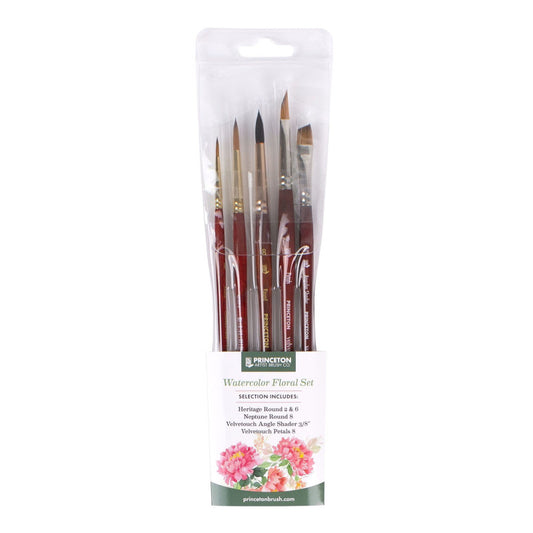 WATERCOLOR FLORAL PAINT BRUSH SET 5CT ASSORTED