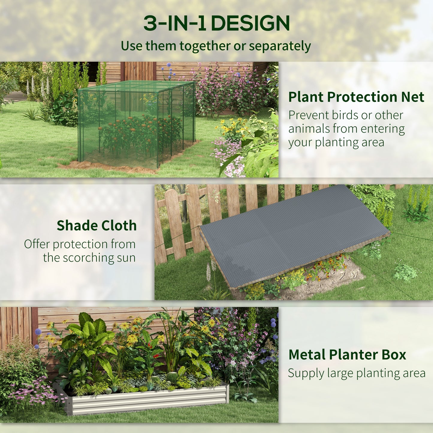 Galvanized Steel Planter Box with Crop Cage and Shade Cloth, Raised Garden Bed