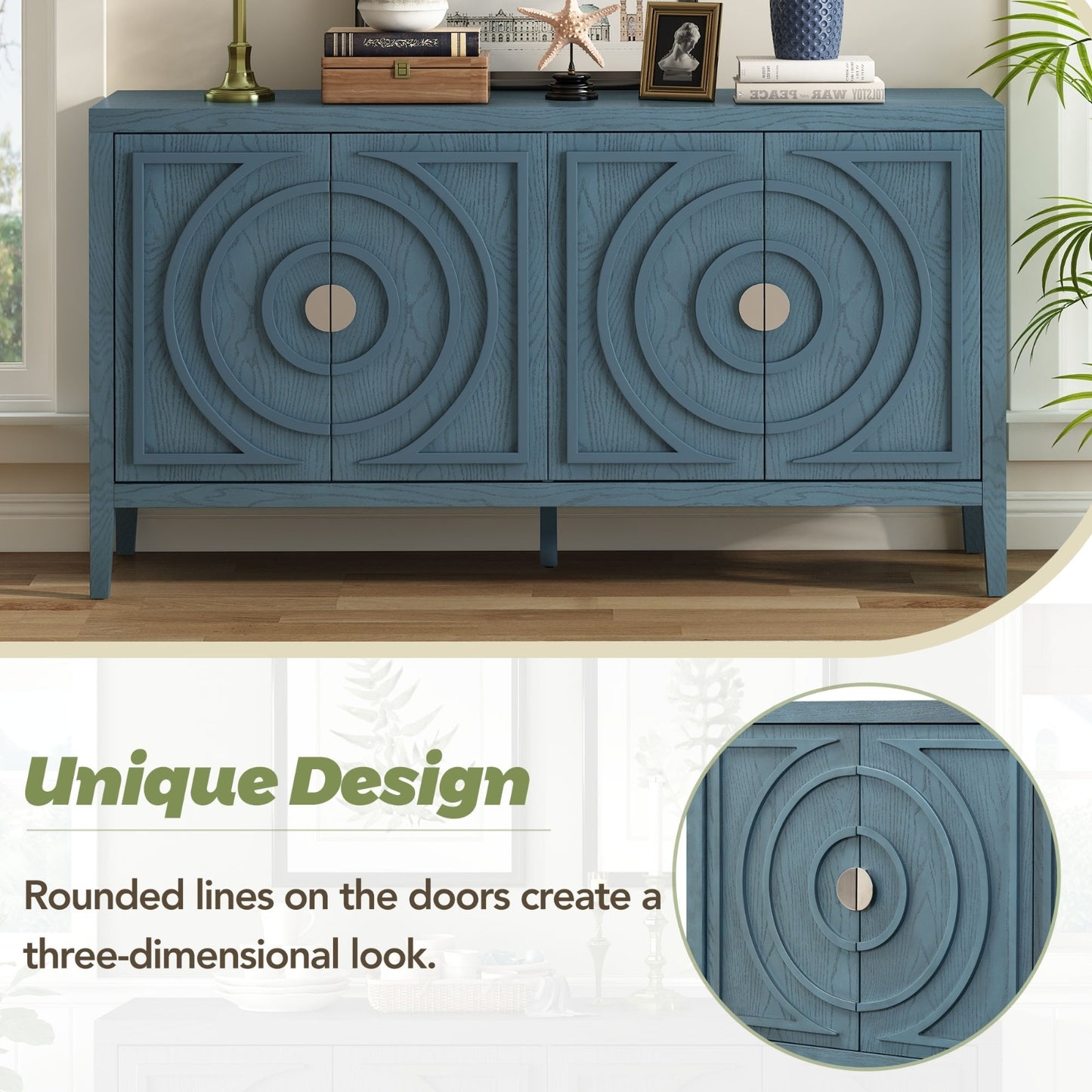 Retro Sideboard With Circular Groove & Round Metal Handle