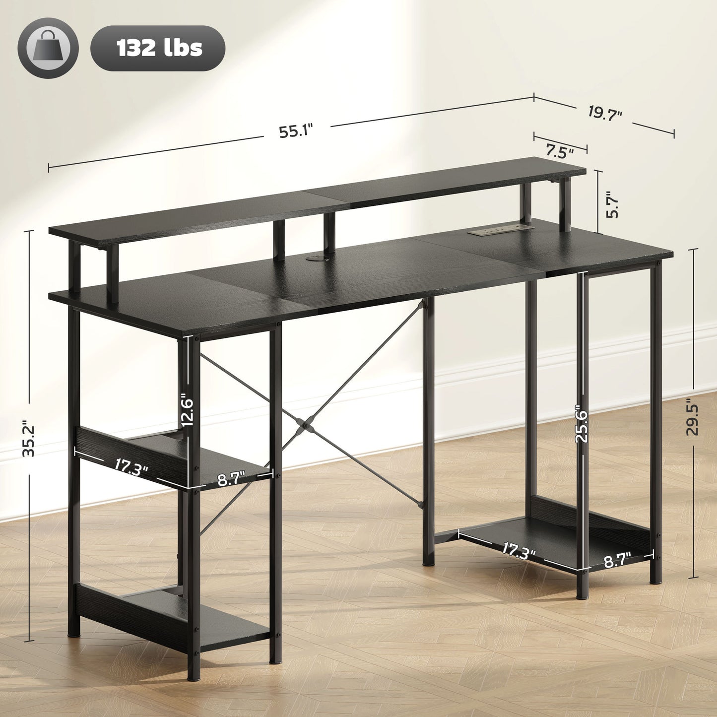 Computer Desk With Storage With Power Outlets And LED Lights