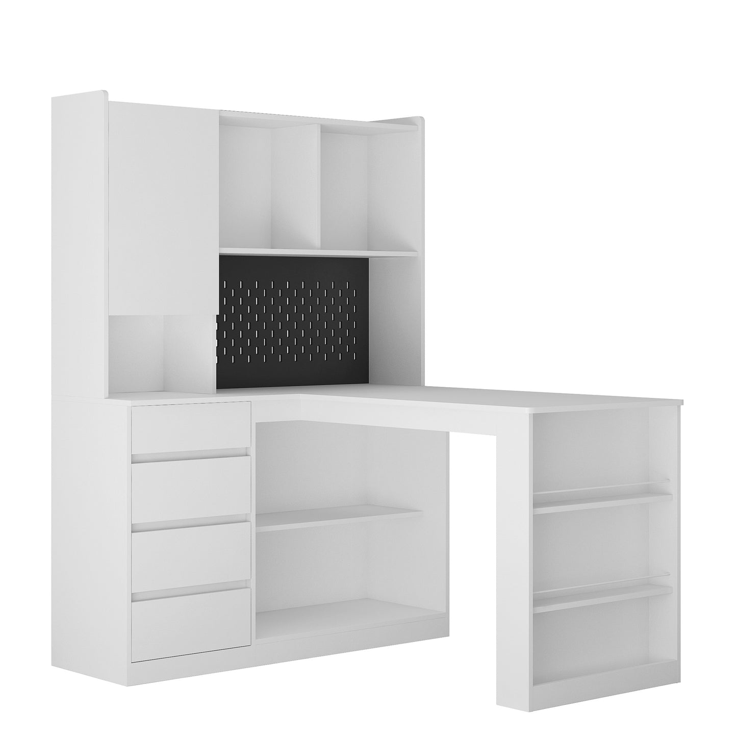 L Shaped Desk With Charger, Computer Desk With Drawers, Bookshelf, with LED Light,