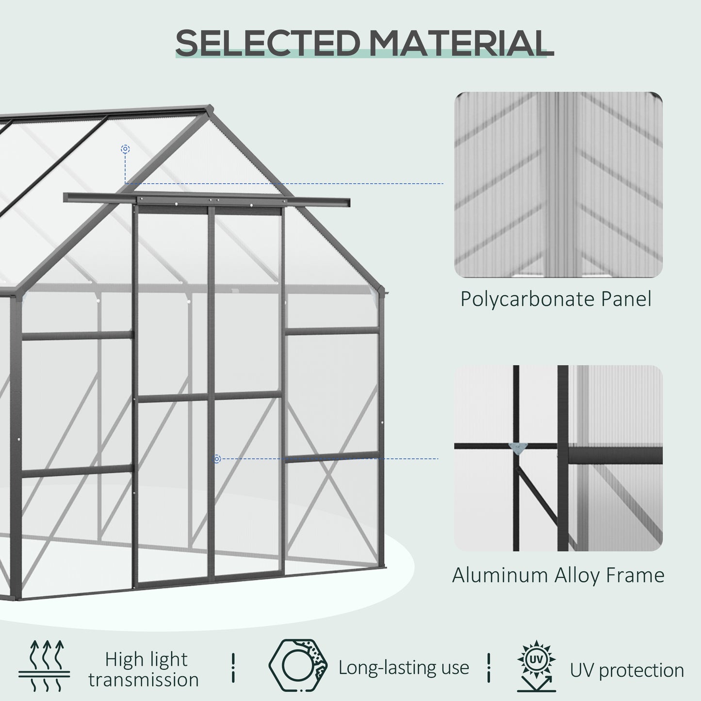 20' x 8' Aluminum Greenhouse Polycarbonate Walk-in Garden Greenhouse Kit with Adjustable Roof Vent
