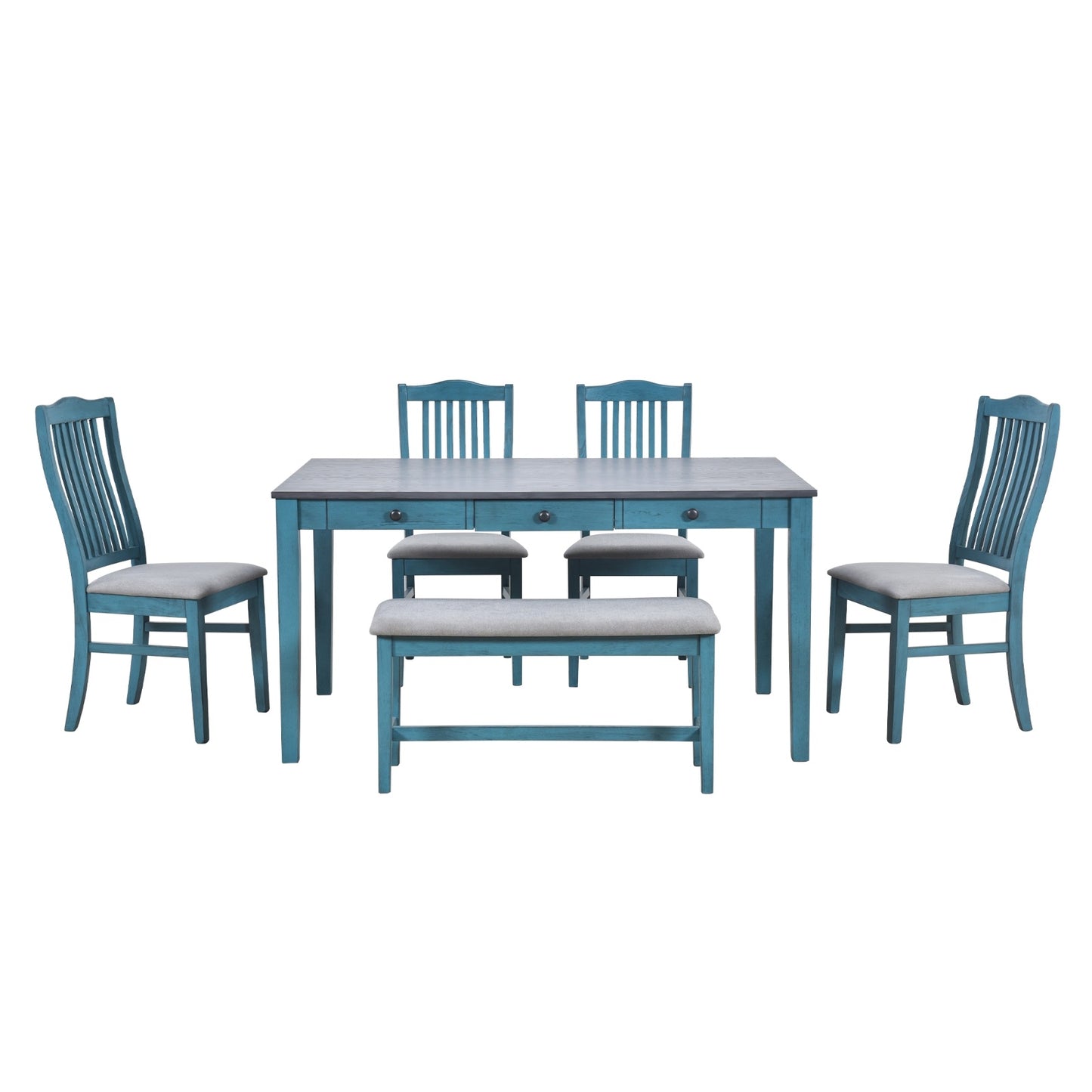 6-Piece Table Set With Drawer & Upholstered Chairs