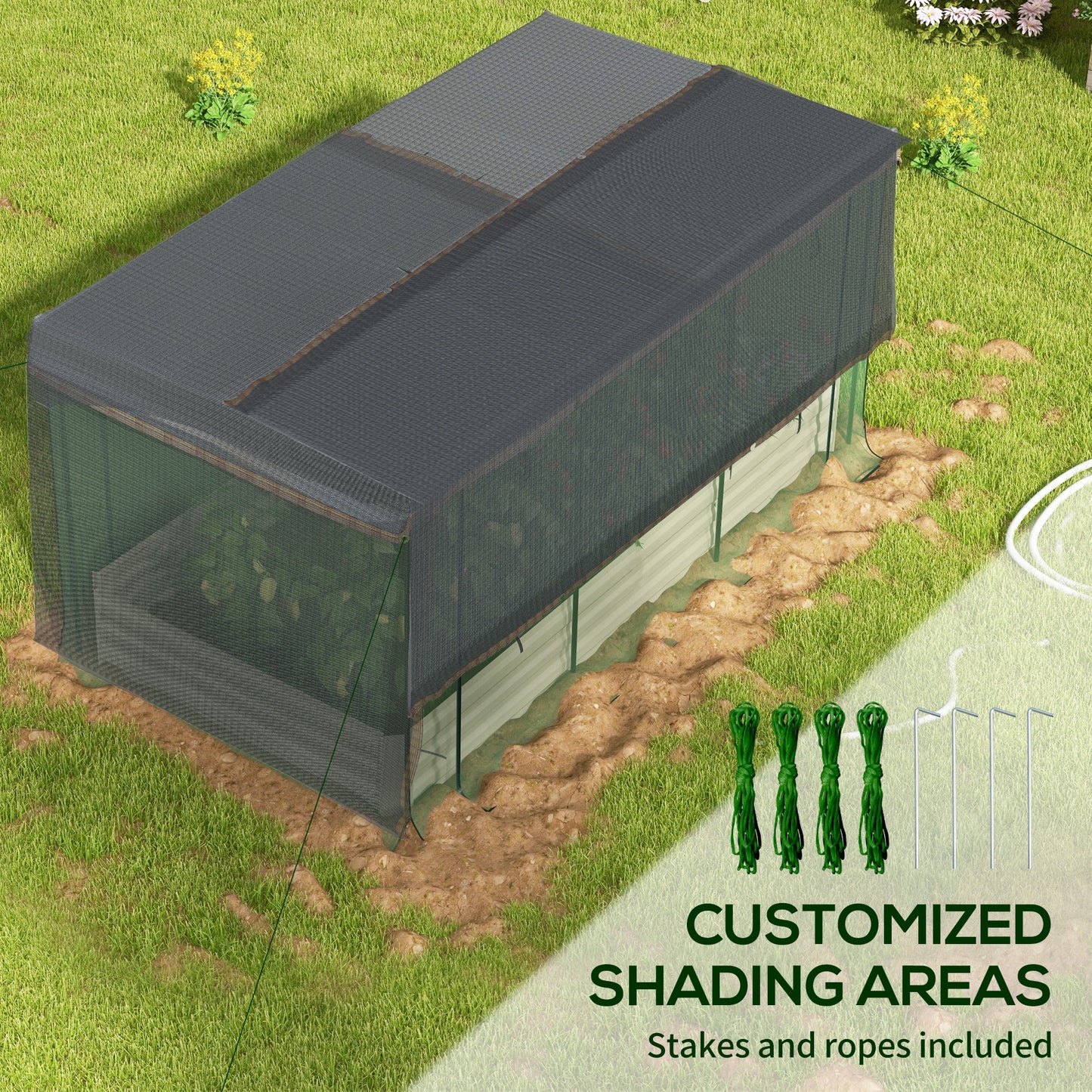 Galvanized Steel Planter Box with Crop Cage and Shade Cloth, Raised Garden Bed