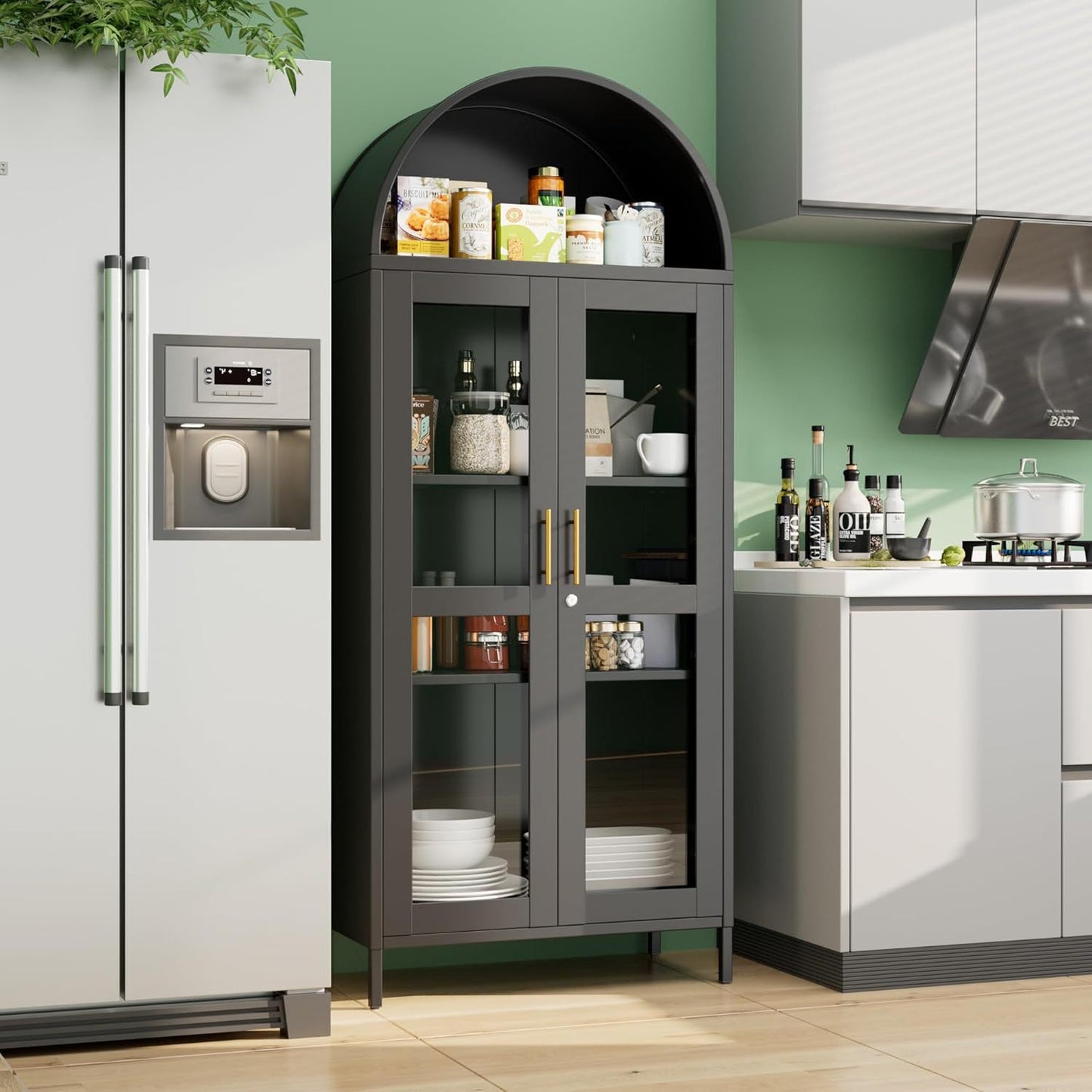 Metal Arched Cabinet With Lock