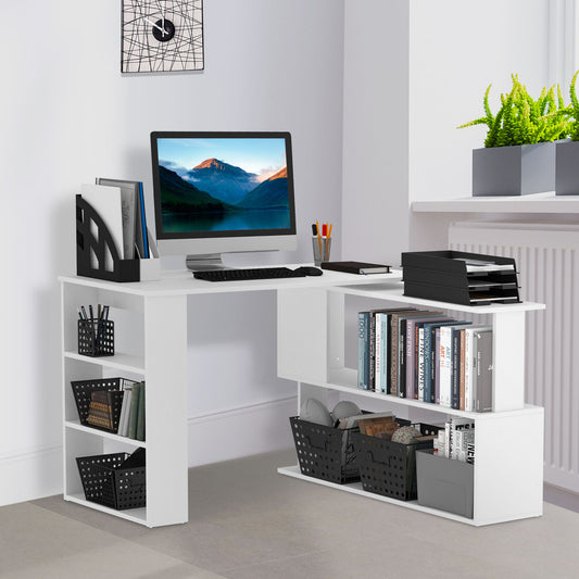 L Shaped Corner Computer Desk With Storage Shelves
