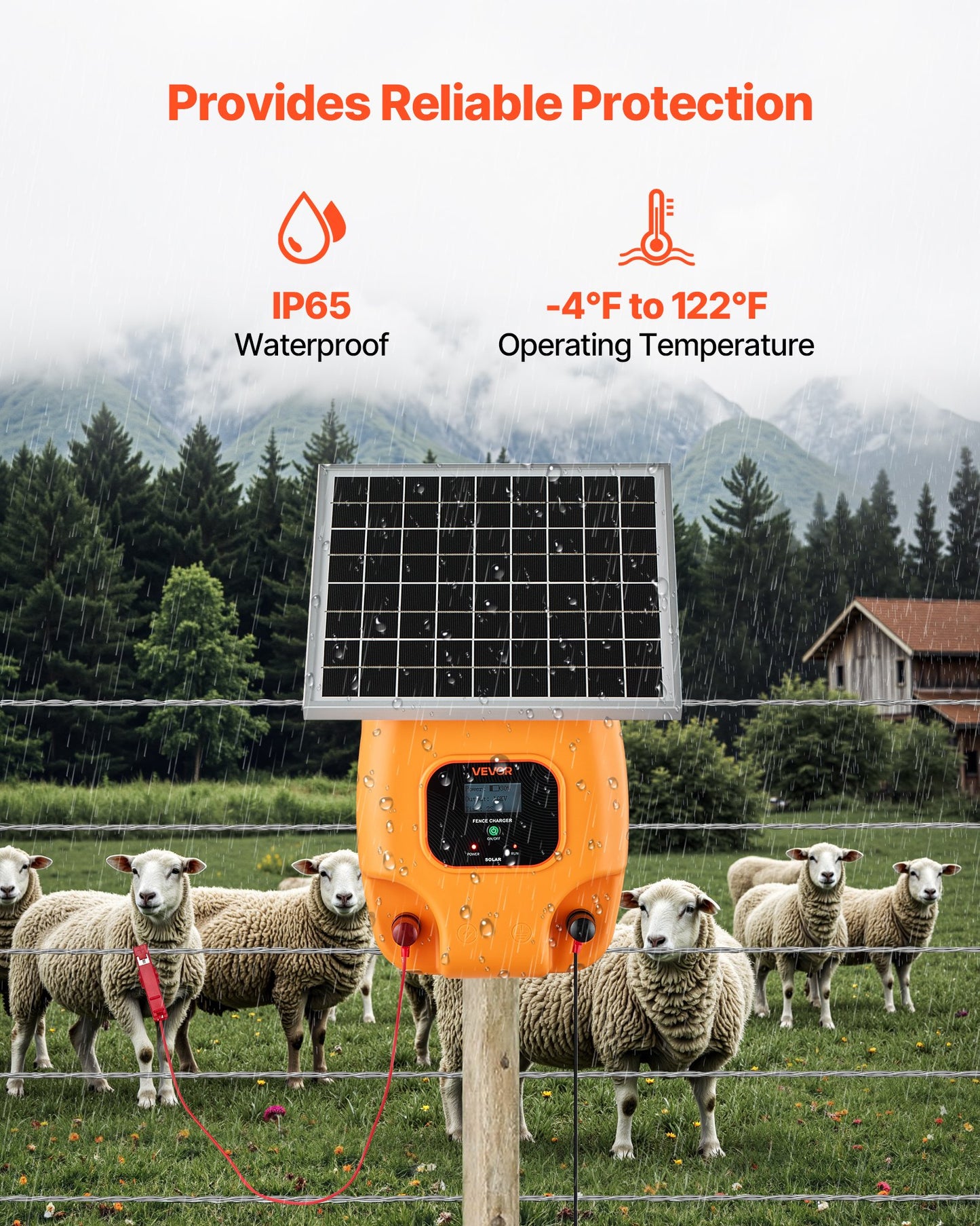 Solar Fence Charger,  0.6J 8kV Solar Powered Fence Charger, 1.86 Miles Range, Electric Fence Energizer Kit