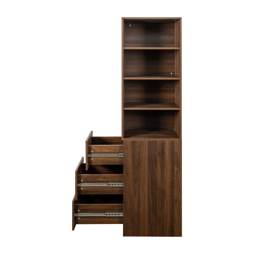 -Tier Shelf, 3 Side Drawers , Modern Wooden Tall Bookshelf Bookcase