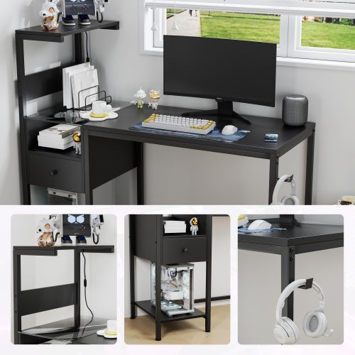 Computer Desk With Power Outlet  Storage Shelves